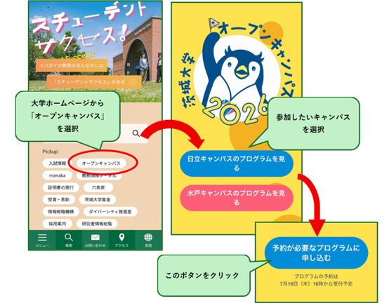 トップページから予約専用サイトのアクセス